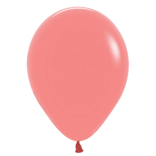 Coral latex balloon with a smooth, glossy finish, tied at the bottom.