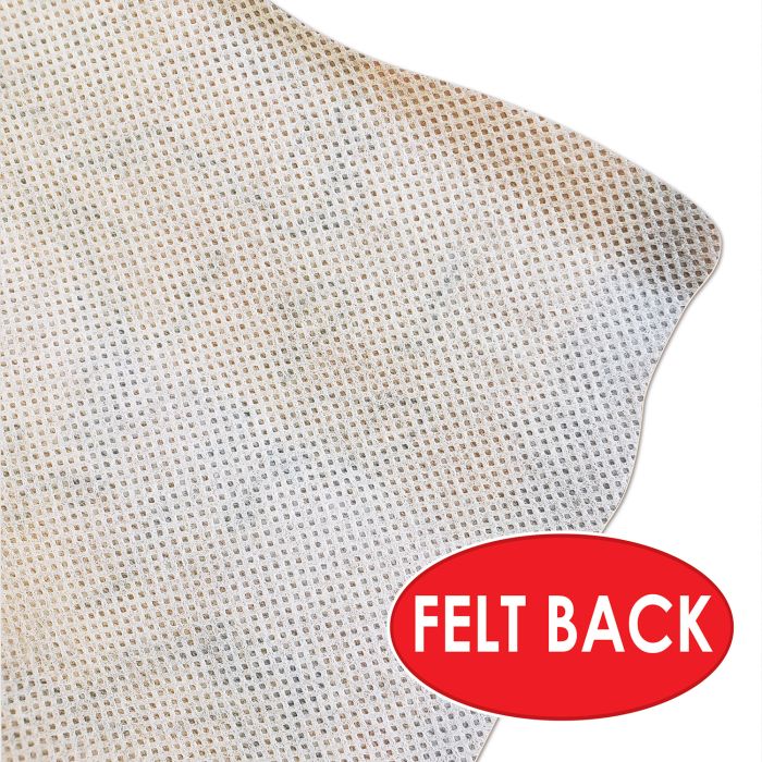 Close-up view of the back side of a pirate treasure map, showing a white felt material with a grid-like texture of small, evenly spaced gray dots. The fabric appears soft and flexible. A red label reads "Felt Back."