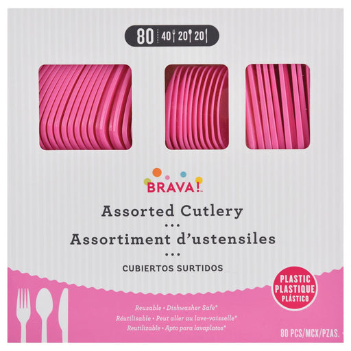 Bright Pink Plastic Assorted Cutlery | 80 pcs - Zurchers