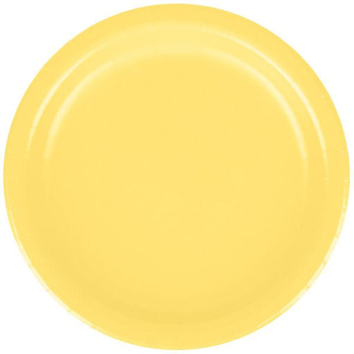 Add a pop of color to your next party or event with these 7" Light Yellow Round Dessert Paper Plates! Perfect for serving your treats and snacks on, these plates are both durable and vibrant. With 24 plates in each pack, you'll have plenty to go around. Party on!