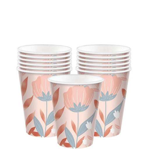 Rose Gold Floral Paper Cups 12oz | 20ct - Zurchers
