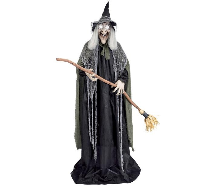 Halloween Animated Standing Witch With Broom | 1ct - Zurchers