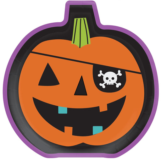 Halloween Family Friendly Spooks Pumpkin Shaped Paper Plates 8.5" | 8ct - Zurchers