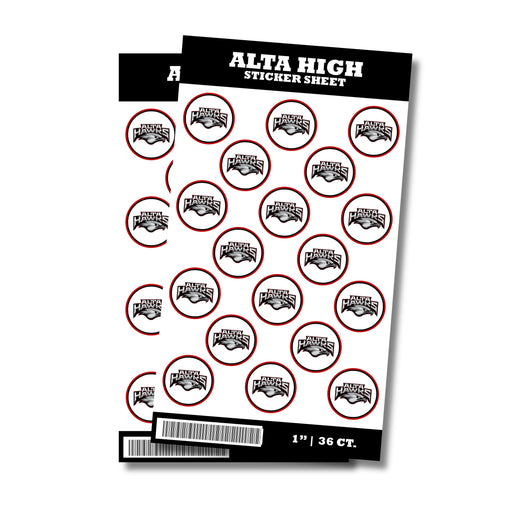 A package of 1-inch Alta High School Sticker Seals.  Comes in a package of 36 one inch sticker seals.