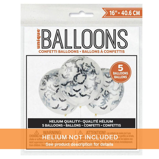 16" Halloween Bat - Shaped Confetti Latex Balloon Pack | 5 ct - Zurchers