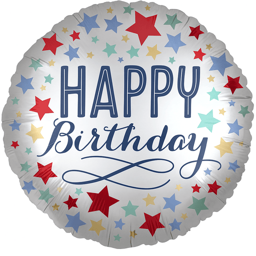 Birthday Silver Satin W/Stars Mylar 18in | 1ct - Zurchers