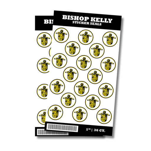 A package of 1-inch Bishop Kelly High School Sticker Seals. Comes in a package of 36 one-inch sticker seals.