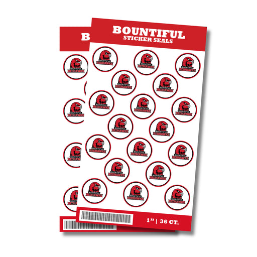 A package of Bountiful High School Sticker Seals.  Comes in a package of 36 1-inch sticker seals.