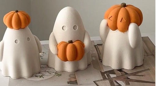 Halloween Ceramic Ghost Figurines with Pumpkins | 1ct - Zurchers