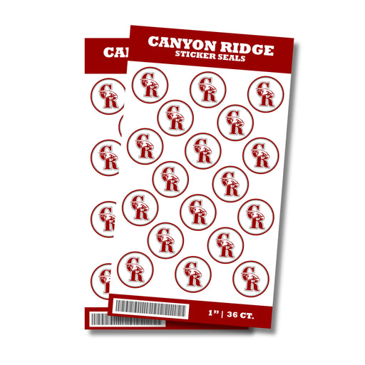 A package of 1-inch Canyon Ridge High School Sticker Seals. Package includes 36 1-inch sticker seals.