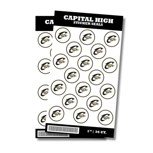 A package of 1-inch Capital High School Sticker Seal. Package includes 36 1-inch stickers.
