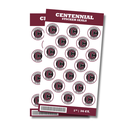 A package of 1-inch Centennial High School Sticker Seals. Package includes 36 1-inch sticker seals.
