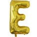 Gold foil balloon shaped like the letter E.