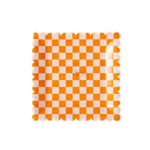 Halloween Ghoul Gang Orange/White Checkered Paper Plates 9" | 8ct - Zurchers