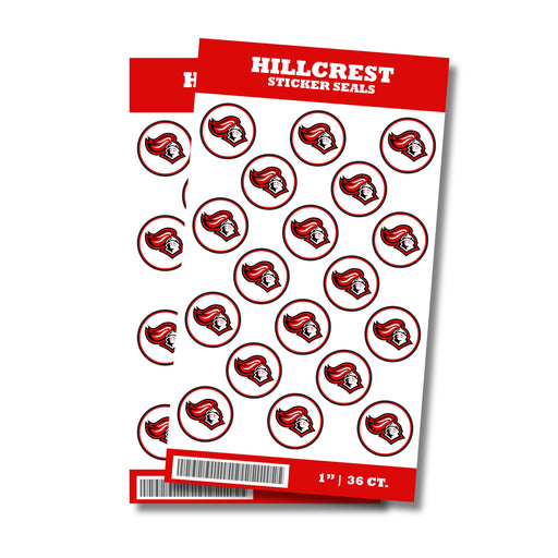 A package of 1-inch Hillcrest Idaho High School Sticker Seals. Package includes 36 1-inch sticker seals.