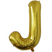 Gold foil balloon shaped like the letter J.