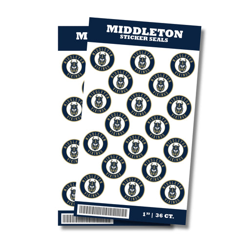 A 32 count package of 1-inch Middleton High School Sticker Seals.