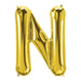 Gold foil balloon shaped like the letter N.