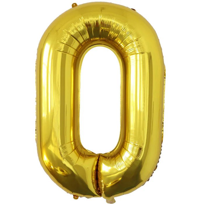 Gold foil balloon shaped like the letter O.