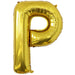 Gold foil balloon shaped like the letter P.