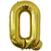 Gold foil balloon shaped like the letter Q.