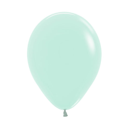 Light mint green latex balloon with a smooth, glossy finish, tied at the bottom.