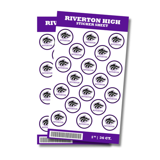 A package of 36 1-inch Riverton High School Sticker Seals.