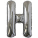 Silver foil balloon shaped like the letter H.