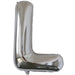 Silver foil balloon shaped like the letter L.