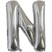 Silver foil balloon shaped like the letter N.