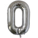 Silver foil balloon shaped like the letter O.