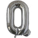 Silver foil balloon shaped like the letter Q.