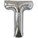 Silver foil balloon shaped like the letter T