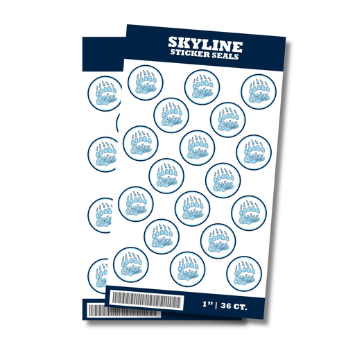 A package of 36 1-inch Skyline Idaho High School Sticker Seals.