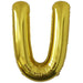 Gold foil balloon shaped like the letter U.