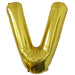 Gold foil balloon shaped like the letter V.