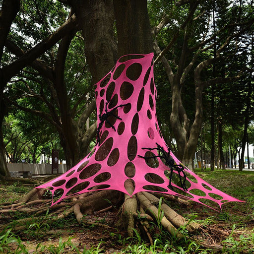 ??Halloween Neon Pink Black Light Stretch Spider Web w/Holes - Zurchers