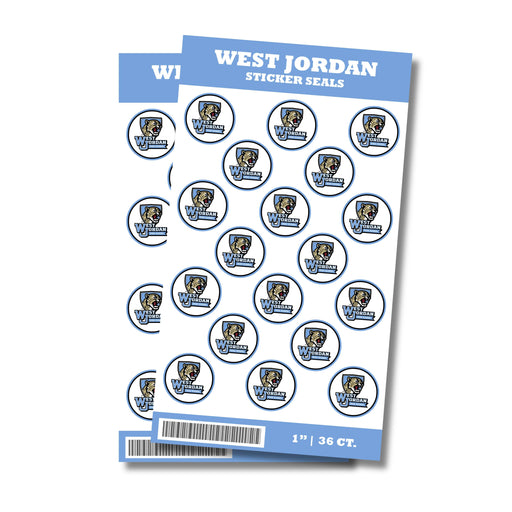 A package of 36 1-inch West Jordan High School Sticker Seals.