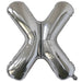 Silver foil balloon shaped like the letter X.