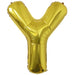 Gold foil balloon shaped like the letter Y.