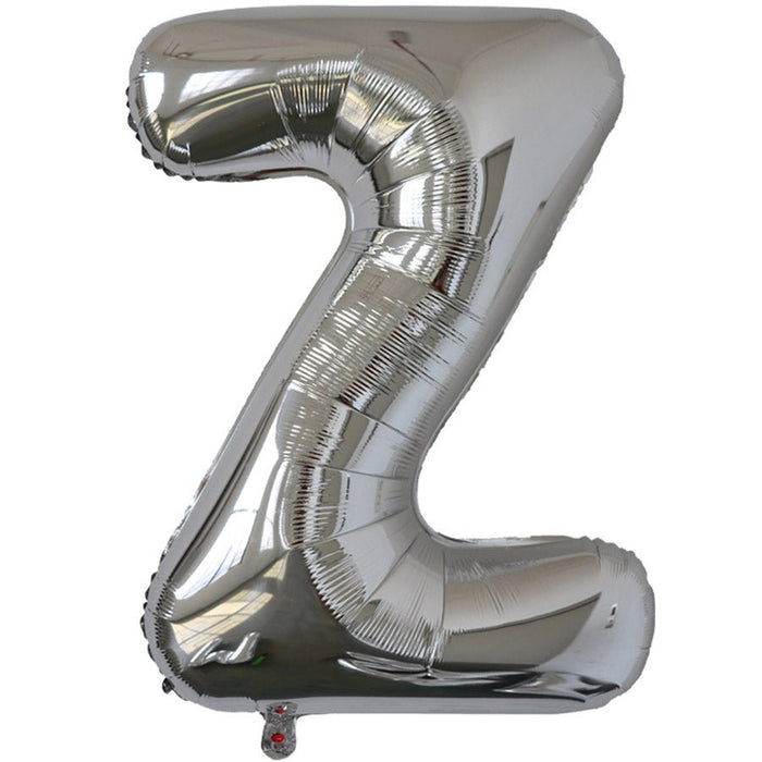 Silver foil balloon shaped like the letter Z.
