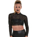 Adult Cyberpunk Sheer Black Binary - Print Mock Neck Cropped Mesh Long Sleeve Top | 1 ct - Zurchers