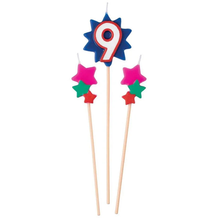 Birthday Cake Pick Candles 9 | 3pcs - Zurchers
