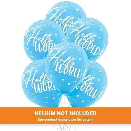 Blue Hello World Flat Printed Latex Balloons, 12'' | 15 ct - Zurchers