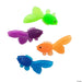 Set of four colorful toy fish with textured bodies and large, flowing tails, arranged against a white background. The fish are in bright neon green, purple, orange, and blue, each with small eyes and detailed fins.