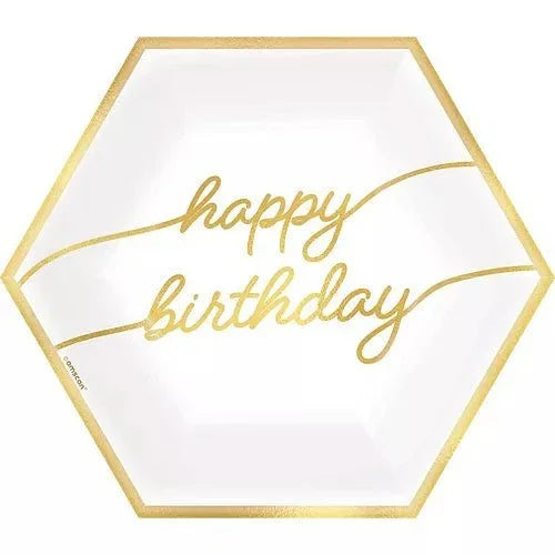 Golden Age Hexagon 9" Happy Birthday Paper Plates 8pk | 1ct - Zurchers