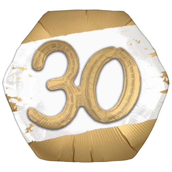 Golden Age Happy 30th Birthday Hexagonal Supershape Balloon, 30" | 1ct - Zurchers