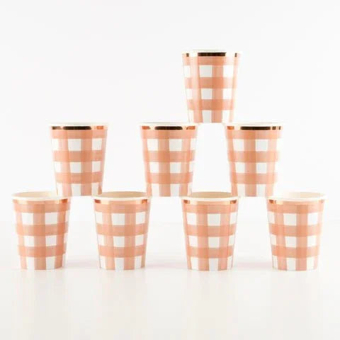 Burnt Orange Gingham Cups 9oz | 8ct - Zurchers