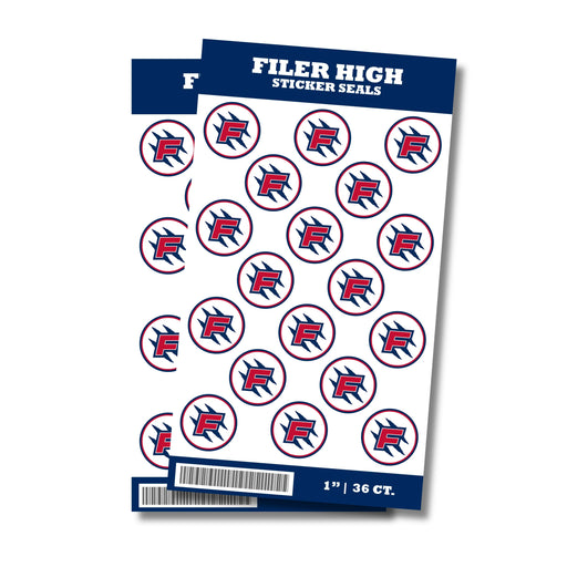 A package of 1-inch Filer High School Sticker Seals. Each packages contains 36 1-inch sticker seals.