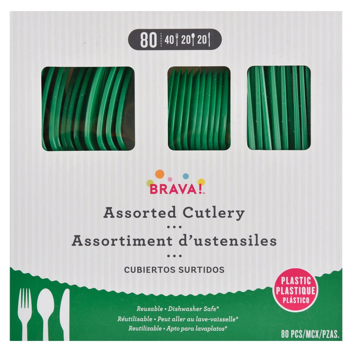 Festive Green Plastic Assorted Cutlery | 80 pcs - Zurchers